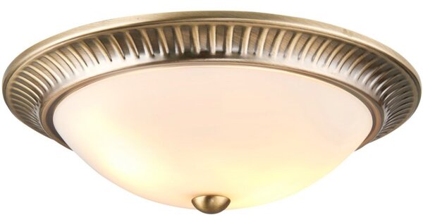 Endon 91123 Flush Light In Antique Brass With Opal Glass