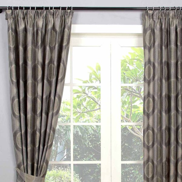 Grey Jacquard Curtain Modern Curve Design Fully Lined - 46" X 72" Drop