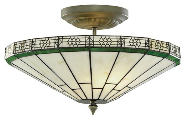 Searchlight 4417-17 New York 2 Light Tiffany Glass Semi Flush Ceiling Light In Bronze