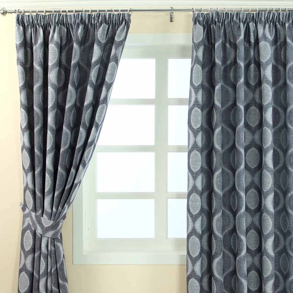 Blue Jacquard Curtain Modern Curve Design Fully Lined - 66" X 54" Drop