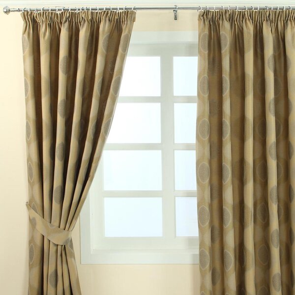 Gold Jacquard Curtain Modern Curve Design Fully Lined - 46" X 90" Drop