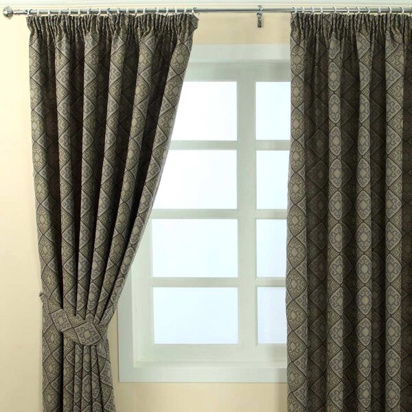 Grey Jacquard Curtain Abstract Aztec Design Fully Lined - 46" X 54" Drop