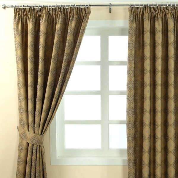 Gold Jacquard Curtain Abstract Aztec Design Fully Lined - 66" X 54" Drop