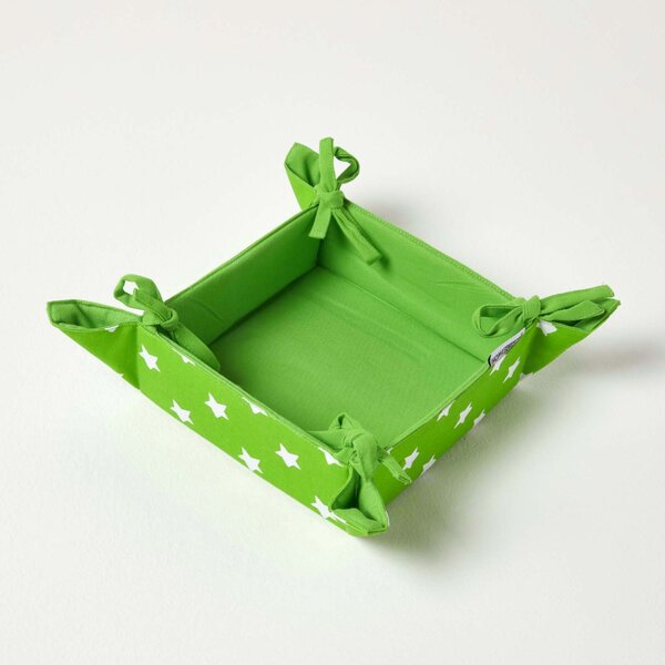 Homescapes Reversible Fabric Bread Basket Stars Green Foldable Basket