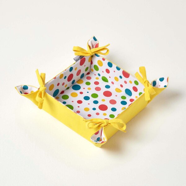 Reversible Fabric Bread Basket Polka Dots Multi Foldable Basket