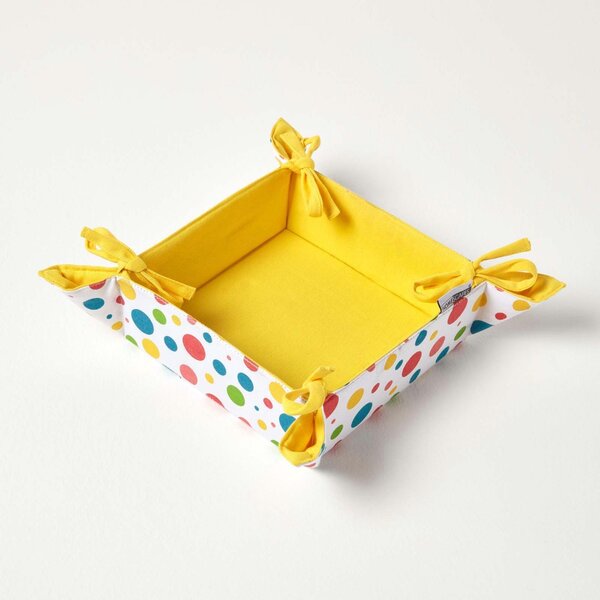 Reversible Fabric Bread Basket Polka Dots Multi Foldable Basket