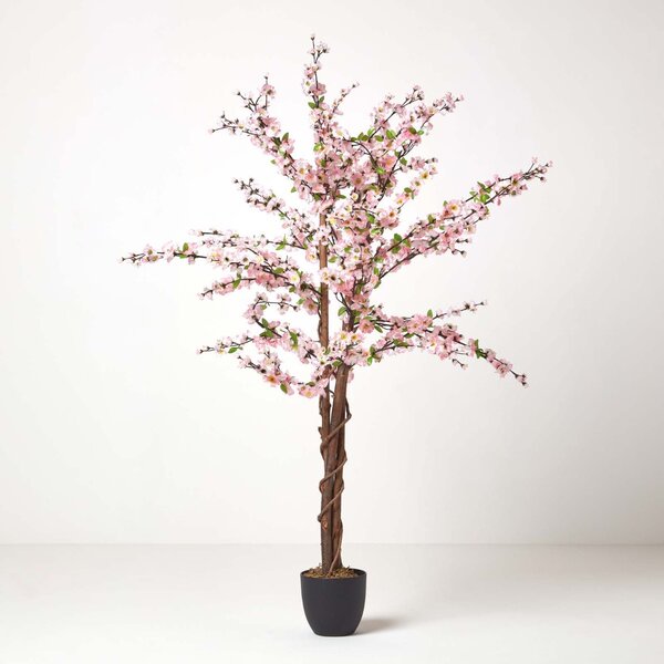 Light Pink Artificial Blossom Tree with Real Wood Trunk, 5 Feet