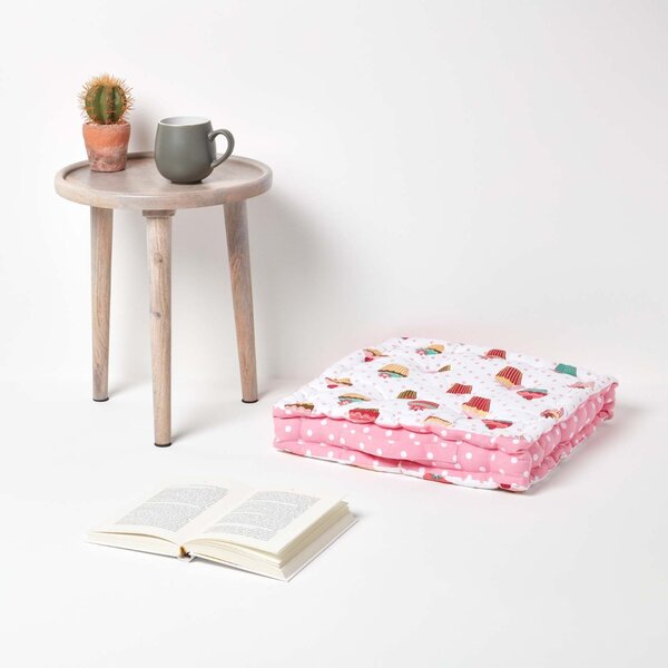 Homescapes Cotton Cup Cakes Floor Cushion, 40 x 40 cm