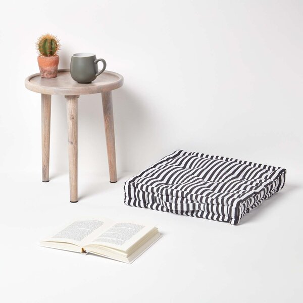 Homescapes Cotton Black Thin Stripe Floor Cushion, 40 x 40 cm