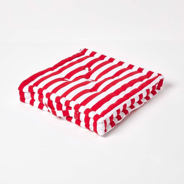 Homescapes Cotton Red Thick Stripe Floor Cushion, 40 x 40 cm