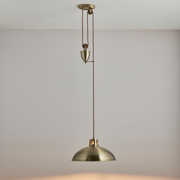 Endon POLKA-AB Rise And Fall Pendant Ceiling Light In Antique Brass