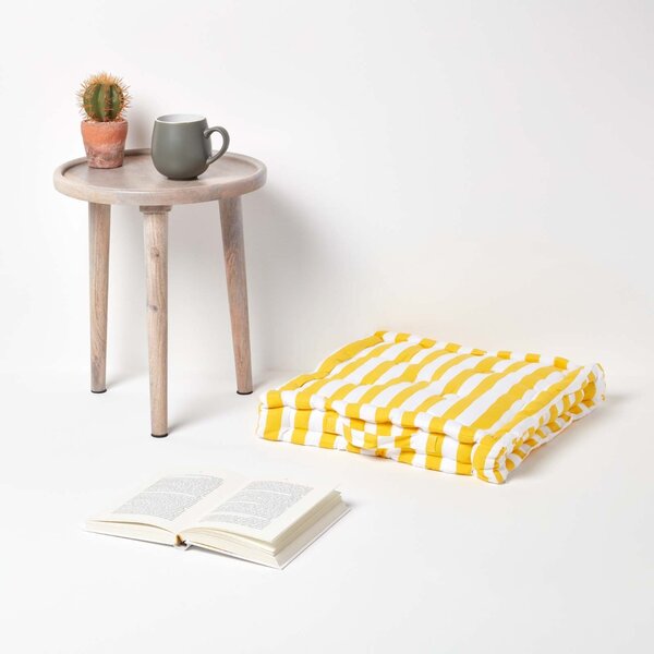 Homescapes Cotton Yellow Thick Stripe Floor Cushion, 40 x 40 cm