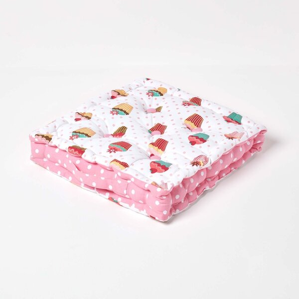 Homescapes Cotton Cup Cakes Floor Cushion, 40 x 40 cm