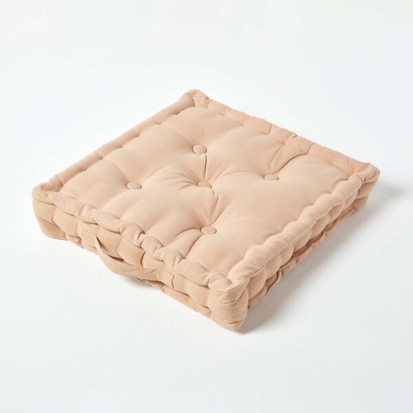 Homescapes Cotton Natural Beige Floor Cushion, 40 x 40 cm