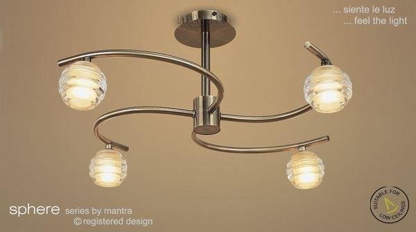 M8012 Sphere Antique Brass 4 Light Semi-Flush Ceiling Light