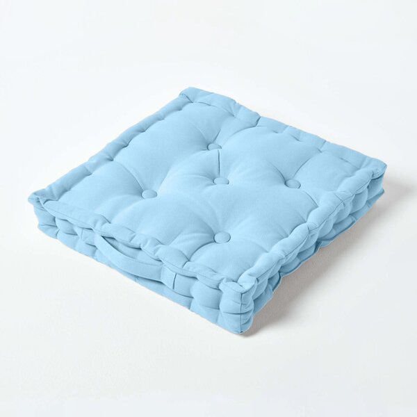 Homescapes Cotton Blue Floor Cushion, 40 x 40 cm