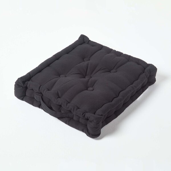 Homescapes Cotton Black Floor Cushion, 40 x 40 cm