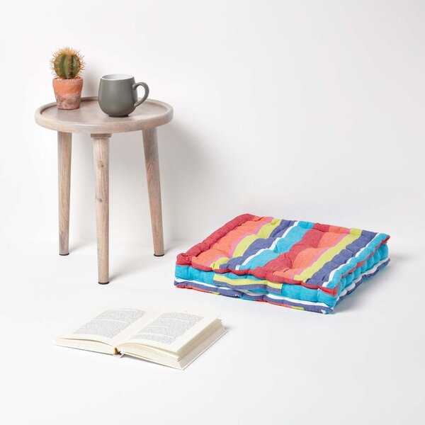 Homescapes Cotton Multicoloured Stripe Floor Cushion, 40 x 40 cm