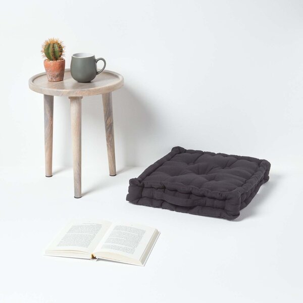 Homescapes Cotton Black Floor Cushion, 40 x 40 cm