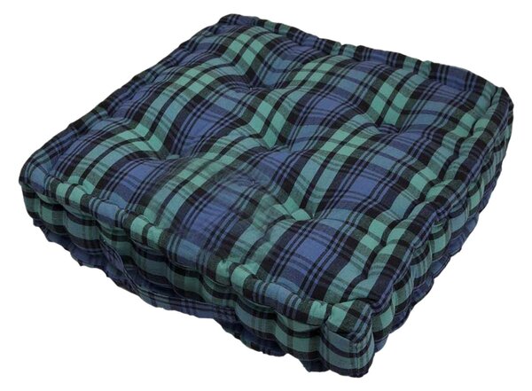 Homescapes Cotton Black Watch Tartan Floor Cushion, 40 x 40 cm