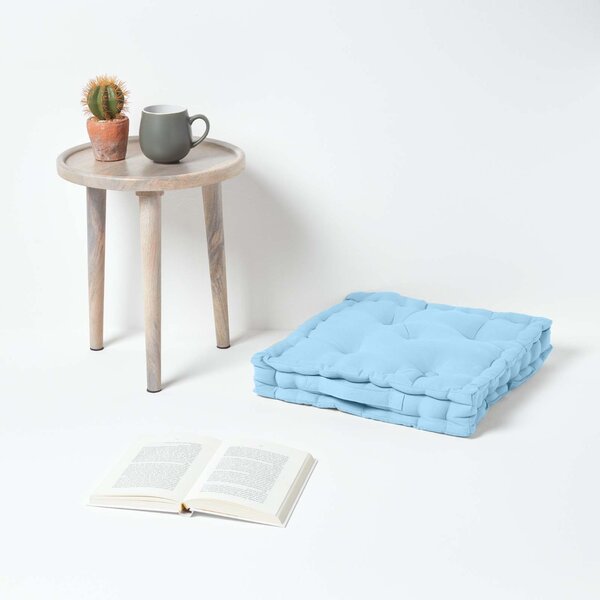 Homescapes Cotton Blue Floor Cushion, 40 x 40 cm