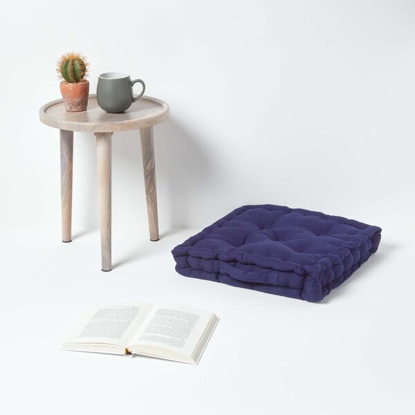 Homescapes Cotton Navy Blue Floor Cushion, 40 x 40 cm