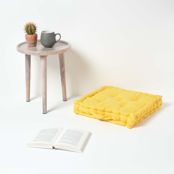 Homescapes Cotton Yellow Floor Cushion, 40 x 40 cm