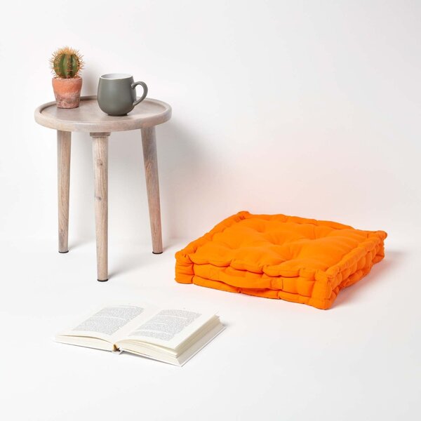 Homescapes Cotton Orange Floor Cushion, 40 x 40 cm