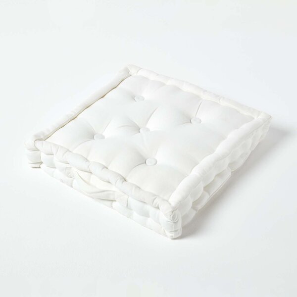 Homescapes Cotton Off White Floor Cushion, 40 x 40 cm