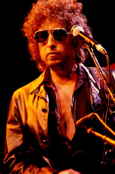 Photography Writer composer Bob Dylan at a concert in the early 1980s