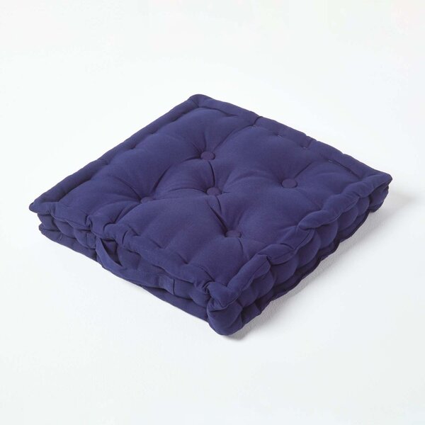 Homescapes Cotton Navy Blue Floor Cushion, 40 x 40 cm