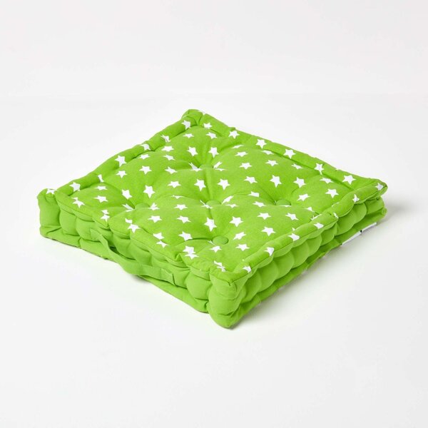 Homescapes Cotton Green Stars Floor Cushion, 40 x 40 cm