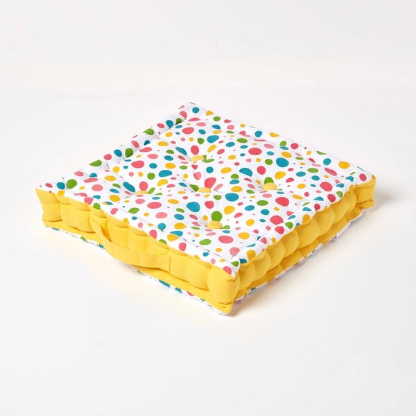 Homescapes Cotton Multi Coloured Polka Dot Floor Cushion, 40 x 40 cm