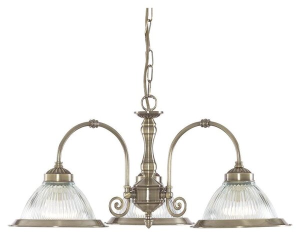 Searchlight 9343-3 American Diner 3 Light Ceiling Pendant In Antique Brass