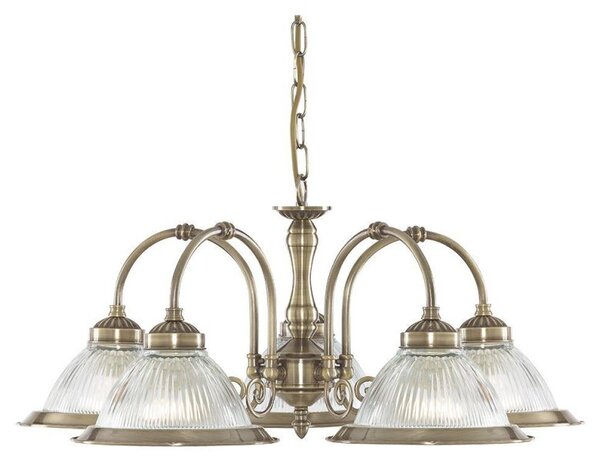 Searchlight 9345-5 American Diner 5 Light Ceiling Pendant In Antique Brass