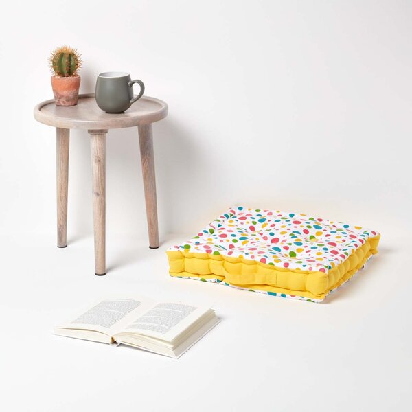 Homescapes Cotton Multi Coloured Polka Dot Floor Cushion, 40 x 40 cm