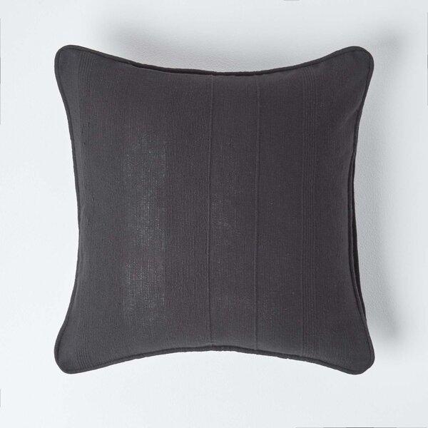 Homescapes Cotton Rajput Ribbed Black Cushion Cover, 45 x 45 cm