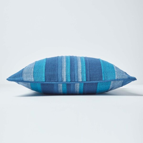 Homescapes Cotton Striped Blue Cushion Cover Morocco , 45 x 45 cm