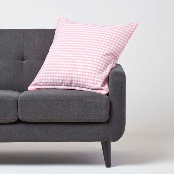 Homescapes Cotton Gingham Check Pink Cushion Cover, 60 x 60 cm