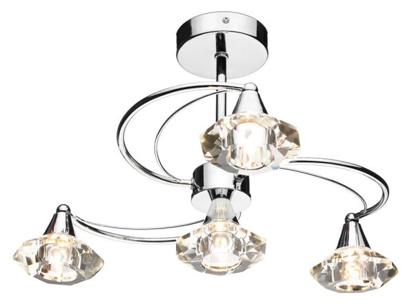 Dar LUT0450 Luther 4 Light Crystal Semi Flush Ceiling Light in Chrome