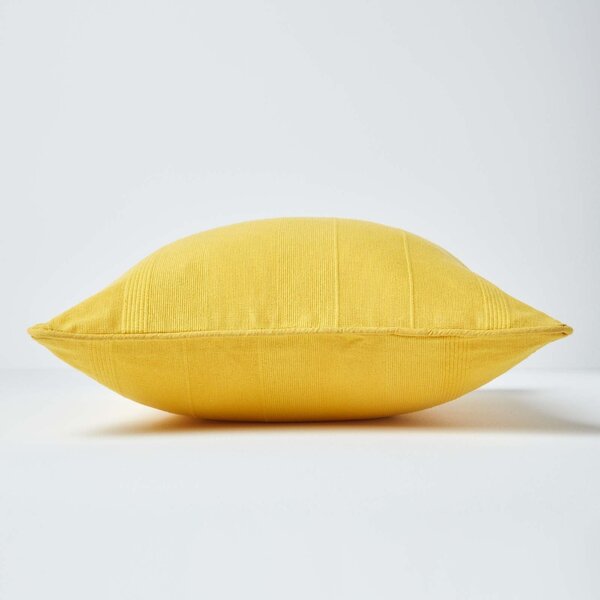 Cotton Rajput Ribbed Yellow Cushion Cover, 45 x 45 cm