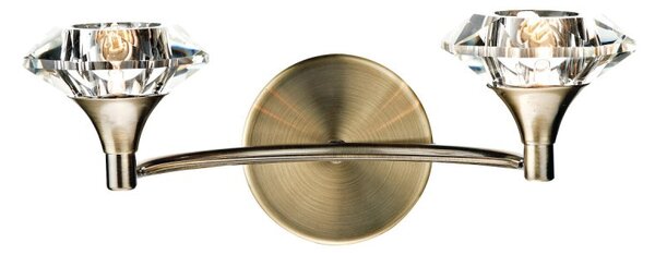 Dar LUT0975 Luther 2 Light Crystal Wall Light in Antique Brass