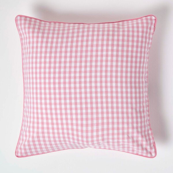 Homescapes Cotton Gingham Check Pink Cushion Cover, 60 x 60 cm