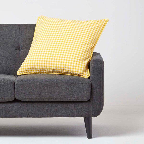 Homescapes Cotton Gingham Check Yellow Cushion Cover, 60 x 60 cm