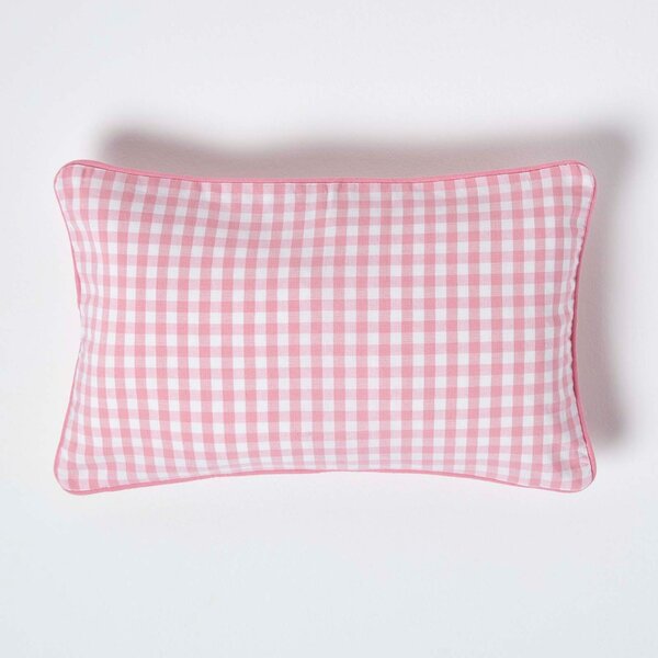 Cotton Gingham Check Pink Rectangular Cushion Cover, 30 x 50 cm