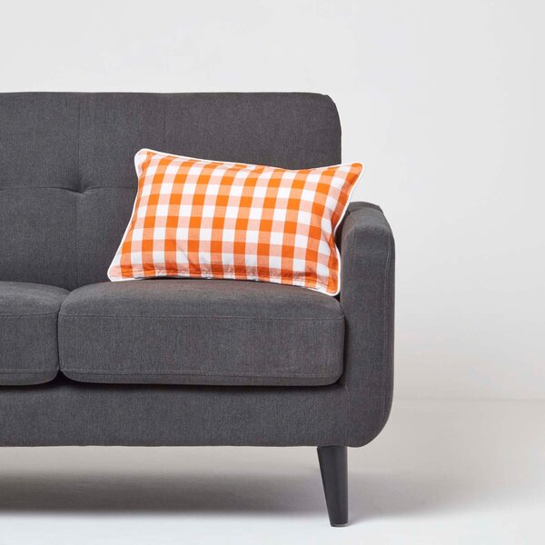 Homescapes Cotton Block Check Gingham Orange Cushion Cover, 30 x 50 cm