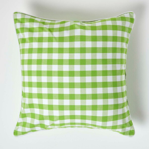 Homescapes Cotton Block Check Gingham Green Cushion Cover, 60 x 60 cm