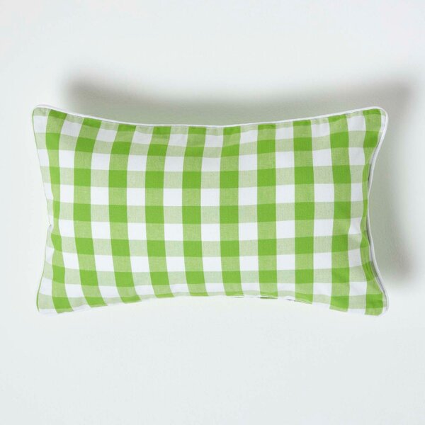 Homescapes Cotton Block Check Gingham Green Cushion Cover, 30 x 50 cm