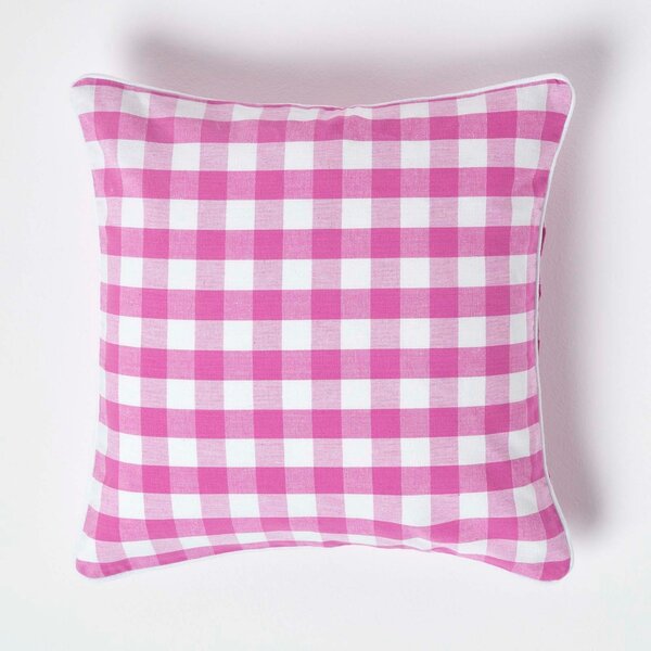 Homescapes Cotton Block Check Gingham Pink Cushion Cover, 45 x 45 cm