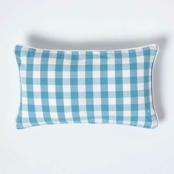 Homescapes Cotton Block Check Gingham Blue Cushion Cover,30 x 50cm